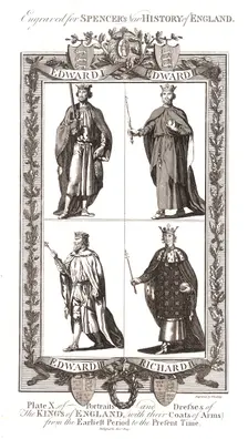 Portraits and Dresses of The Kings of England with coats of Arms, 1784 Artist: Wooding