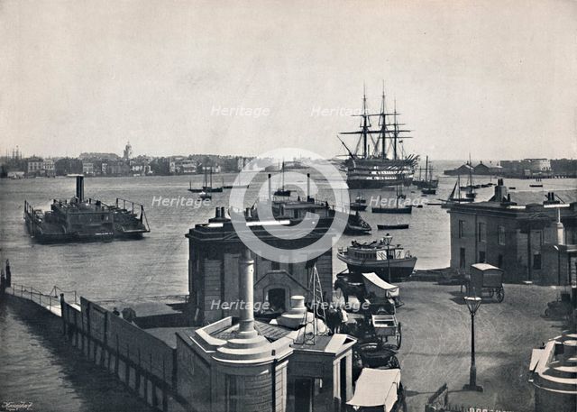 'Portsmouth - General View of the Harbour, Showing Nelson's Battleship, The Victory.', 1895. Artist: Unknown.