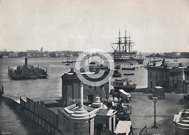 'Portsmouth - General View of the Harbour, Showing Nelson's Battleship, The Victory.', 1895. Artist: Unknown.