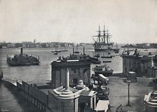Portsmouth - General View of the Harbour, Showing Nelson's Battleship, The Victory. 1895
