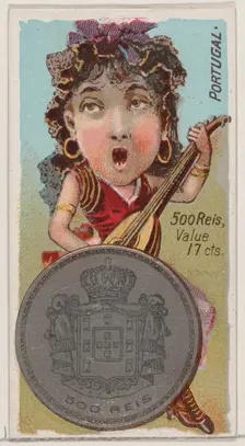 Portugal, 500 Reis, from the series Coins of All Nations (N72, variation 2) for Duke brand..., 1889. Creator: Unknown