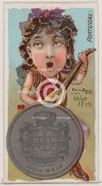 Portugal, 500 Reis, from the series Coins of All Nations (N72, variation 2) for Duke brand..., 1889. Creator: Unknown.