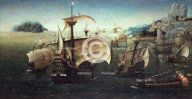 Portuguese Carracks off a Rocky Coast, c.1540. Artist: Patinir, Joachim, follower of  