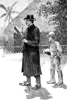 Portuguese in East Africa: padre and pupil, Island of Chilvane. sketch by Mr. Wallis Mackay, 1890. Creator: P. N.