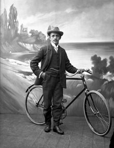 Posed man with his bicycle, Landskrona, Sweden, 1910. Creator: Unknown
