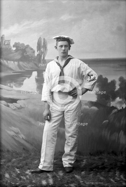 Posed sailor, photographed in Carl Christersson's studio, Landskrona, Sweden, 1910. Creator: Unknown.