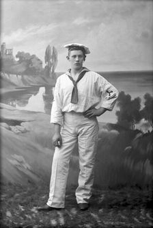 Posed sailor, photographed in Carl Christersson's studio, Landskrona, Sweden, 1910