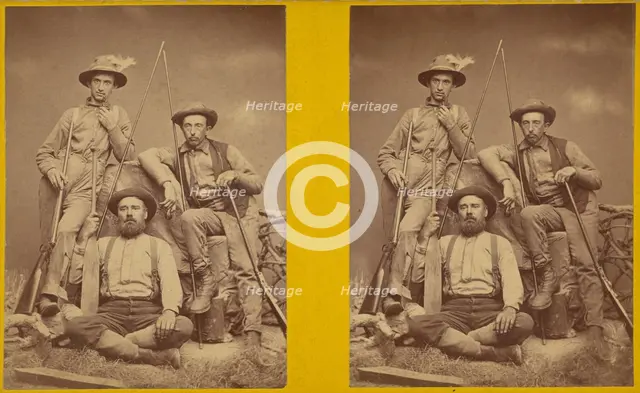 Posed portrait of three farmers, about 1870. Creator: George W Carter.