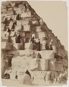 Posing for Pictures on the Great Pyramid at Giza, between 1860 and 1900. Creator: Zangaki