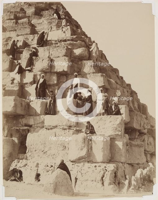 Posing for Pictures on the Great Pyramid at Giza, between 1860 and 1900. Creator: Zangaki.