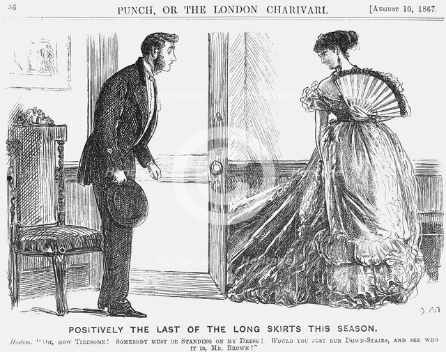 'Positively the Last of the Long Skirts this Season', 1867. Creator: George du Maurier.