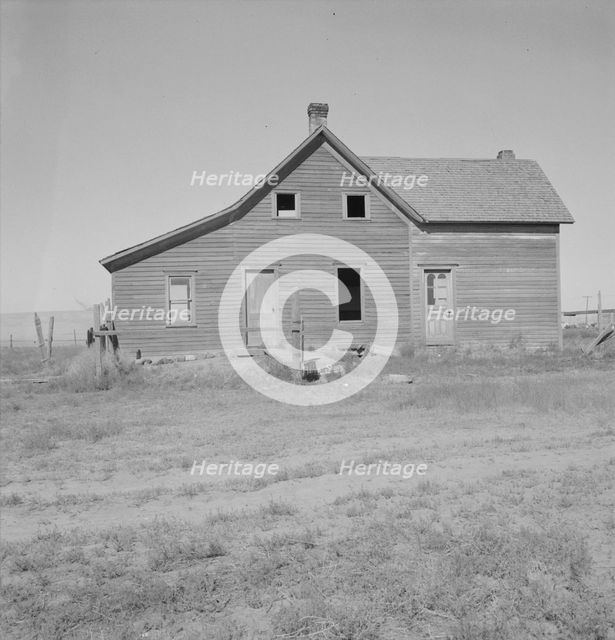 Possibly: Close-up view of abandoned dry land farmhouse in Columbia..., Washington, 1939. Creator: Dorothea Lange.