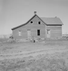 Possibly: Close-up view of abandoned dry land farmhouse in Columbia..., Washington, 1939. Creator: Dorothea Lange