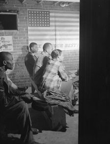 Possibly: Air raid wardens meeting in zone nine, Southwest area, Washington, D.C., 1942. Creator: Gordon Parks