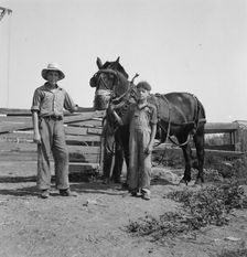 Possibly: Hired man helps the farmers oldest boy on the Myers farm, Washington, Yakima County, 1939 Creator: Dorothea Lange