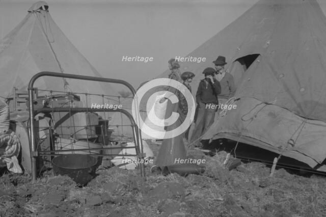Possibly: Setting up a tent in the camp for white flood refugees, Forrest City, Arkansas, 1937. Creator: Walker Evans.
