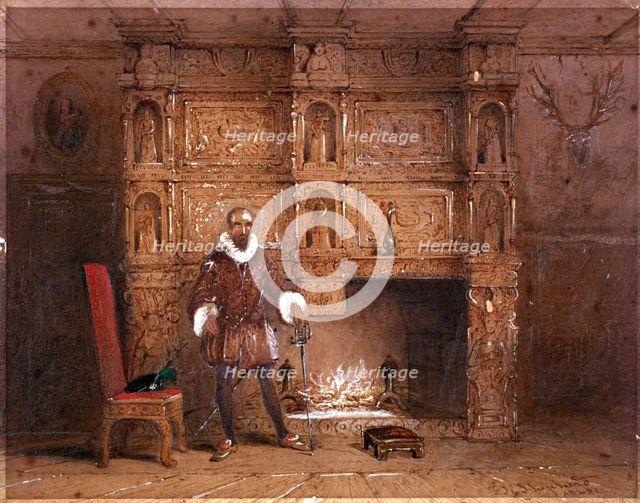 Possibly Sir John Spencer in Canonbury House; or Sir Walter Raleigh in the Old Pied Bull Inn, 1849. Artist: Thomas Hosmer Shepherd