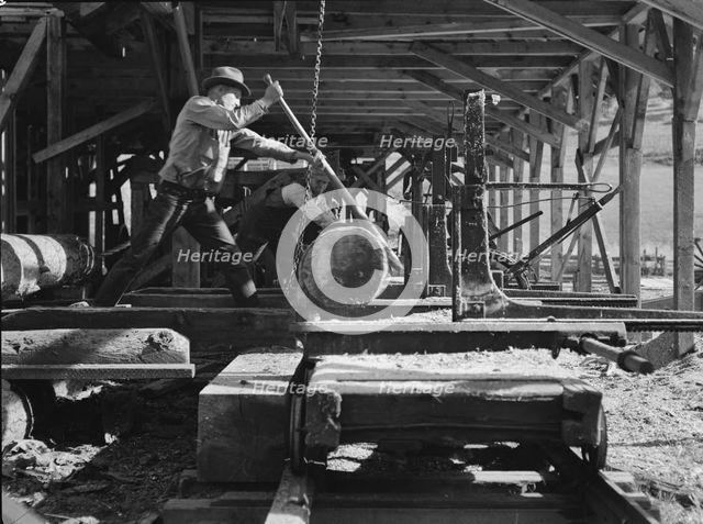 Possibly: The sawmill in operation, Ola self-help sawmill co-op, Gem County, Idaho, 1939. Creator: Dorothea Lange.