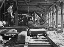 Possibly: The sawmill in operation, Ola self-help sawmill co-op, Gem County, Idaho, 1939. Creator: Dorothea Lange