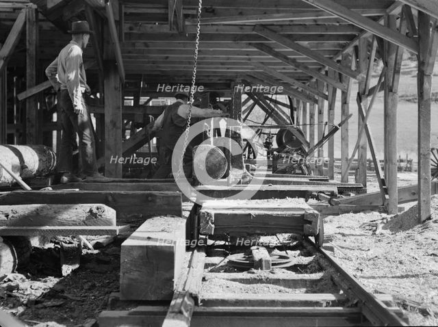 Possibly: The sawmill in operation, Ola self-help sawmill co-op, Gem County, Idaho, 1939. Creator: Dorothea Lange.