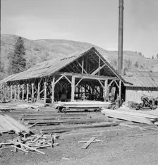 Possibly: The sawmill in operation, Ola self-help sawmill co-op, Gem County, Idaho, 1939. Creator: Dorothea Lange