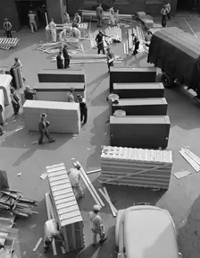 Possibly: United States government workers and carpenters making crates..., Washington, D.C., 1942. Creator: Gordon Parks