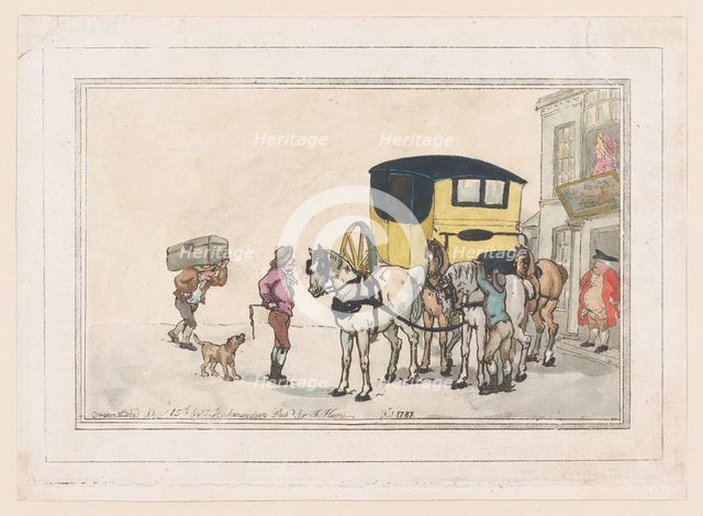 Post Boys and Post Horses at the White Hart Inn, December 15th, 1787., December 15th, 1787. Creator: Thomas Rowlandson.