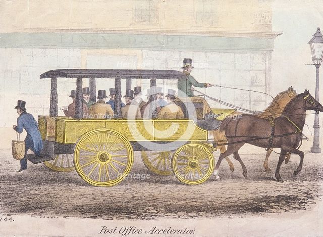 Post Office Accelerator with passengers, Holborn, London, c1830. Artist: Anon