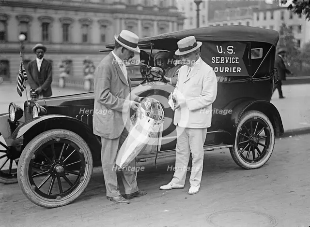 Post Office Department - Auto Mail Transport, 'U.S. Service Courier': C.H. Claudy..., 1917 or 1918. Creator: Harris & Ewing.