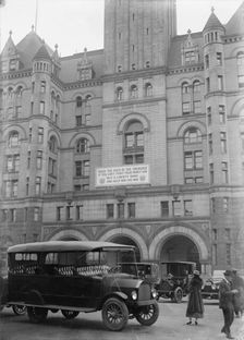 Post Office Department Building, 12Th And Pennsylvania Ave., with Liberty Loan Banner, 1917. Creator: Harris & Ewing