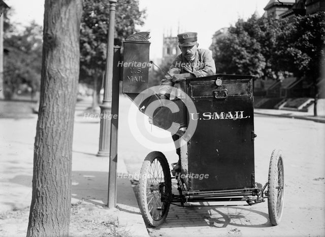 Post office Department - Motor Cycle Postman, 1912. Creator: Harris & Ewing.