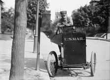Post office Department - Motor Cycle Postman, 1912. Creator: Harris & Ewing