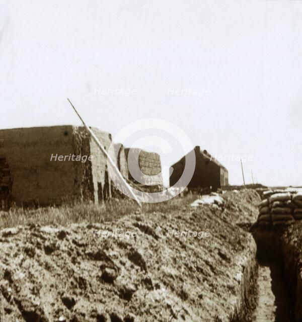 Post on the Yser, Flanders, Belgium, c1914-c1918. Artist: Unknown.