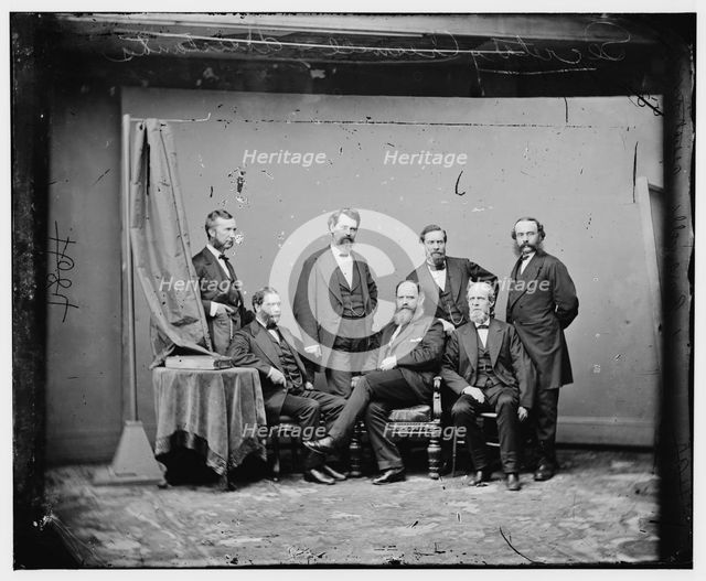 Postmaster-General Cresswell and assistants, between 1860 and 1875. Creator: Unknown.