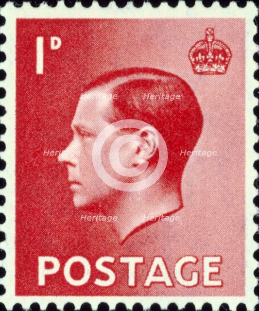 Postage stamp with portrait of King Edward VIII, 1936. Creator: Unknown.