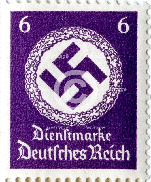 Postage stamp featuring a swastika emblem, 1941-1942. Artist: Unknown