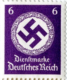 Postage stamp featuring a swastika emblem, 1941-1942