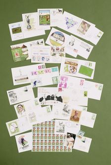 Postage stamps and covers with a golfing theme, 20th century. Creator: Unknown