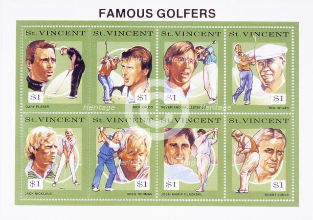 Postage stamps depicting famous golfers, St Vincent, 1992. Artist: Unknown