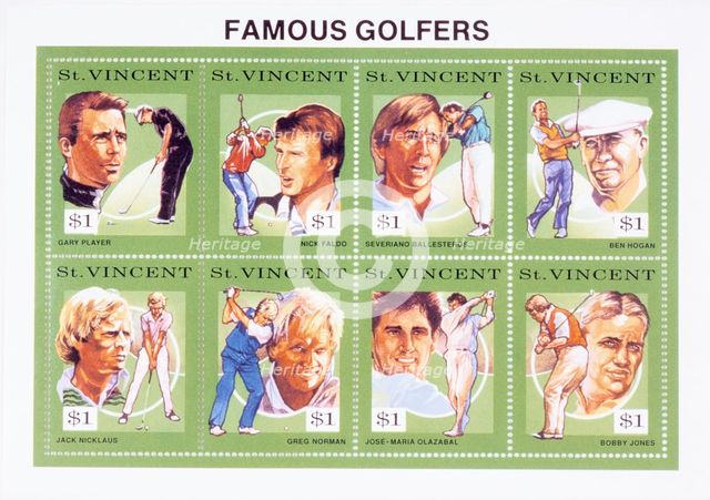 Postage stamps depicting famous golfers, St Vincent, 1992. Creator: Unknown.