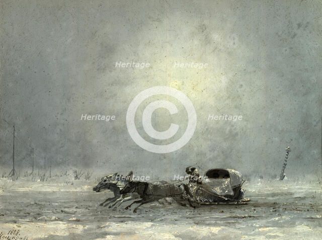 Postal Carriage in Winter (Minus 40 Degrees), 1888. Creator: Pavel Mikhailovich Kosharov.