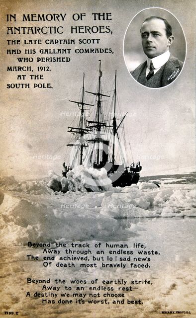 Postcard commemorating Captain Scott's ill-fated expedition to the South Pole, c1912 Artist: Unknown