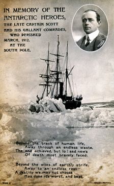 Postcard commemorating Captain Scott's ill-fated expedition to the South Pole, c1912