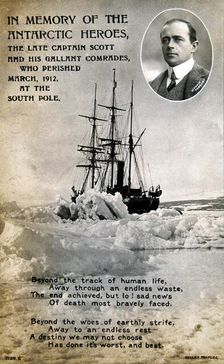 Postcard commemorating Captain Scott's ill-fated expedition to the South Pole, c1912
