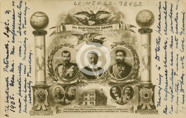 Postcard celebrating the signing of the Portsmouth Peace Treaty, c1905. Creator: Edmund Noble.