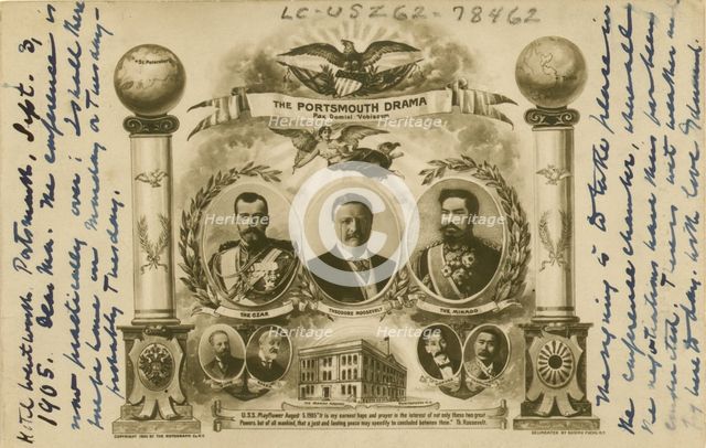Postcard celebrating the signing of the Portsmouth Peace Treaty, c1905. Creator: Edmund Noble.