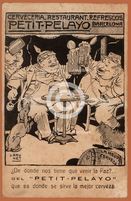 Postcard advertising the Bar Petit-Pelayo, Barcelona, Spain, 1920s. Creator: Llorenç Brunet Torroll.