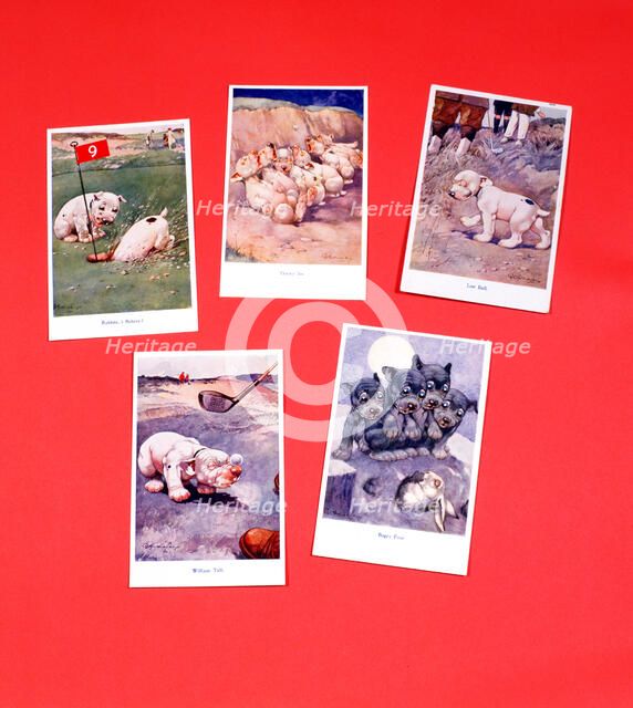 Postcard of dogs with a golfing theme, c1920s. Artist: Unknown