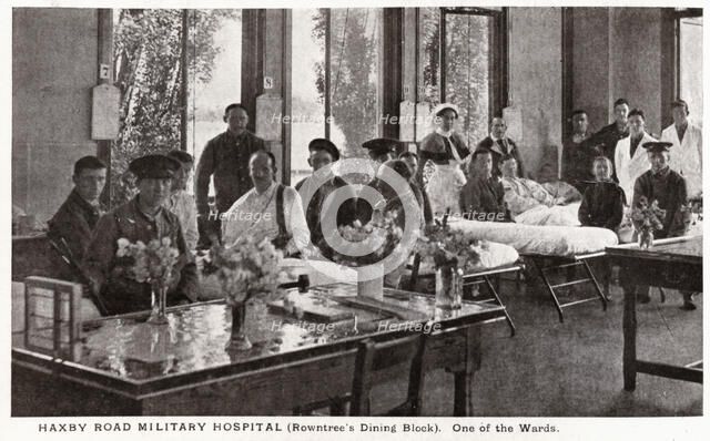 Postcard of wounded soldiers and medical staff in Haxby Road Military hospital, c.1914-c.1918. Artist: Unknown