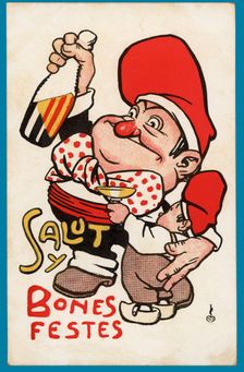 Postcard - Salut y Bones Festes Catalunya, 1920s. Creator: Cayetano Cornet Palau